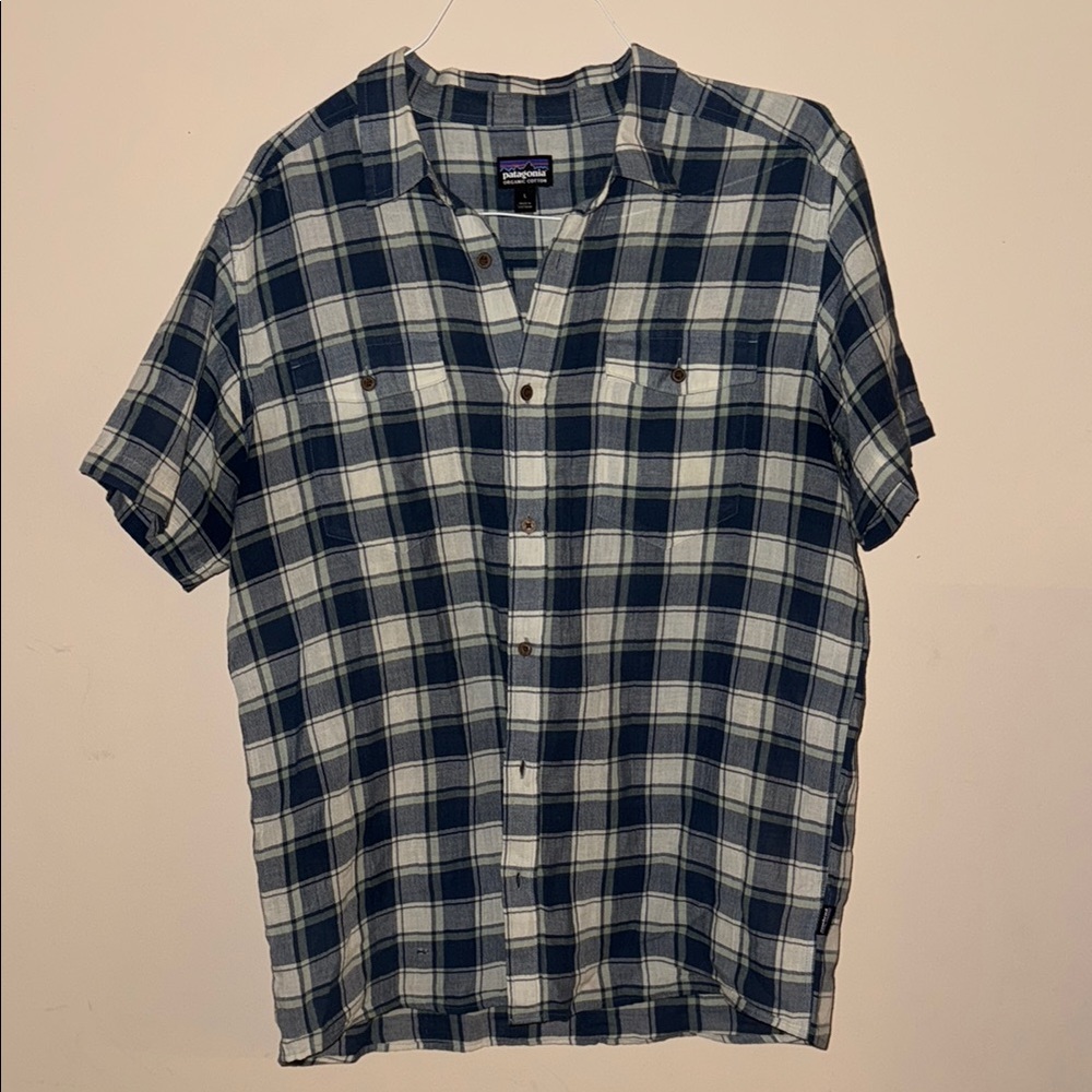Patagonia Men's Blue Plaid Shirt L Worn Wear